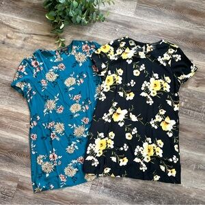 Forever 21 Bundle of Two Floral Mini Shift T-Shirt Dresses